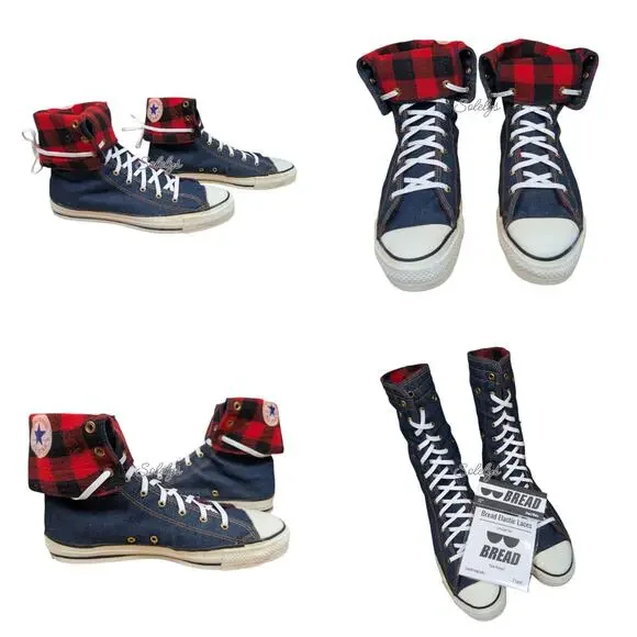Converse 1987 Vtg NeeHi Calf High XHI USA Made Denim Fold Plaid Sneaker Mens 11 - Picture 13 of 14